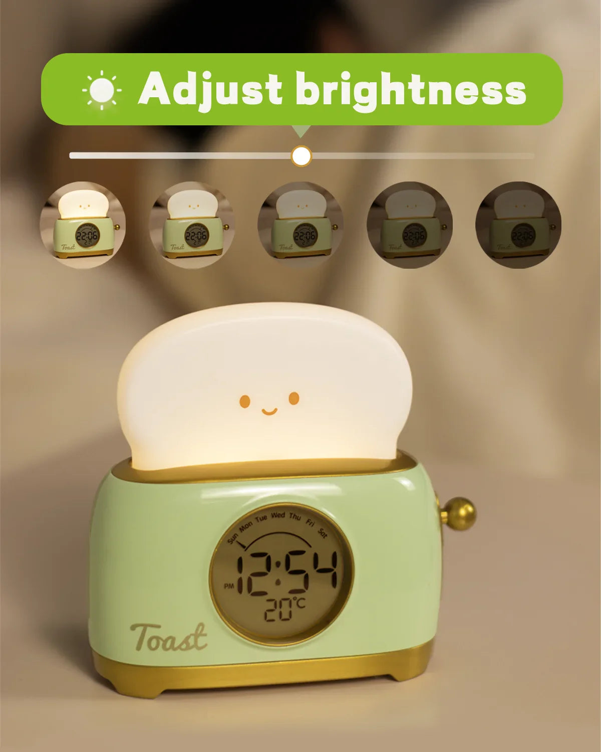 Cute Toast Alarm Clock with LED Display and Night Light