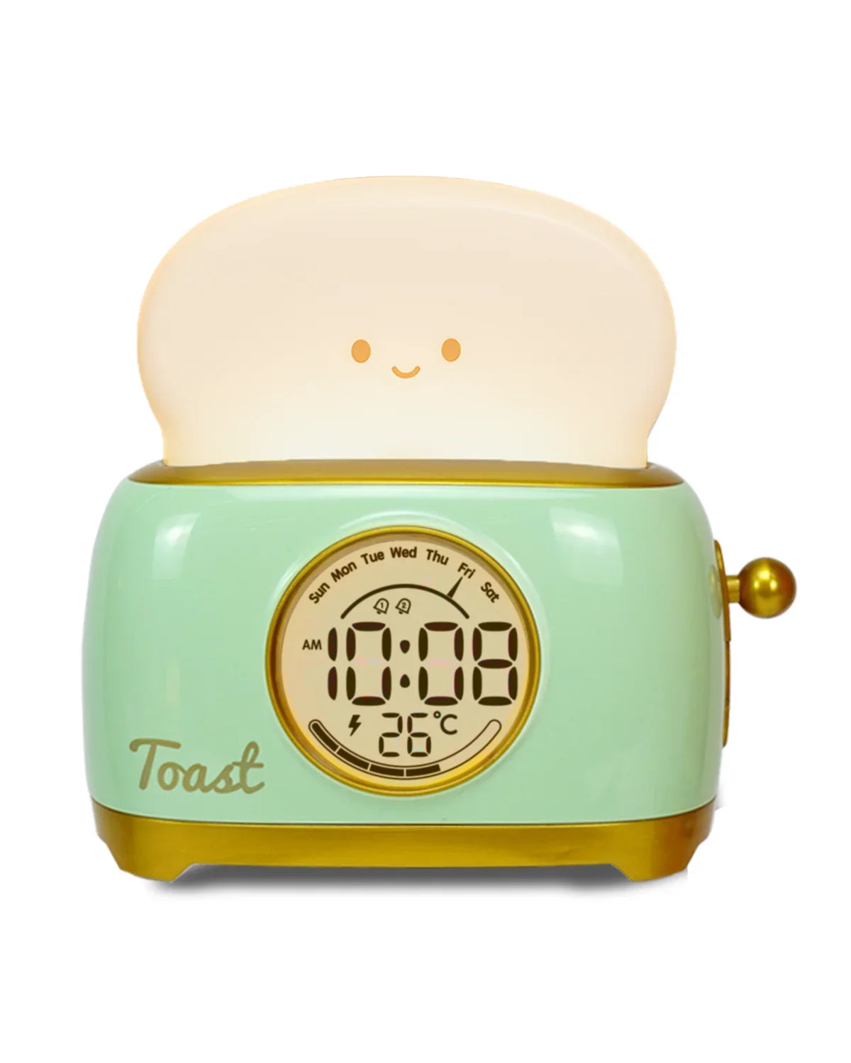 Cute Toast Alarm Clock with LED Display and Night Light