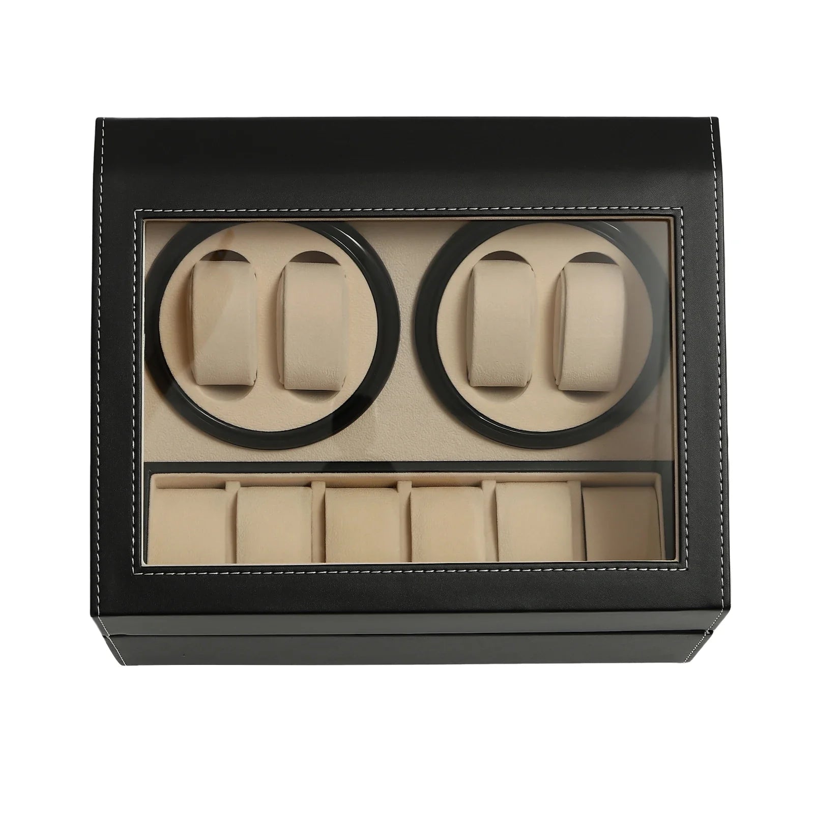 Watch winder box side view showing 30.5 x 22.9 x 18 cm dimensions