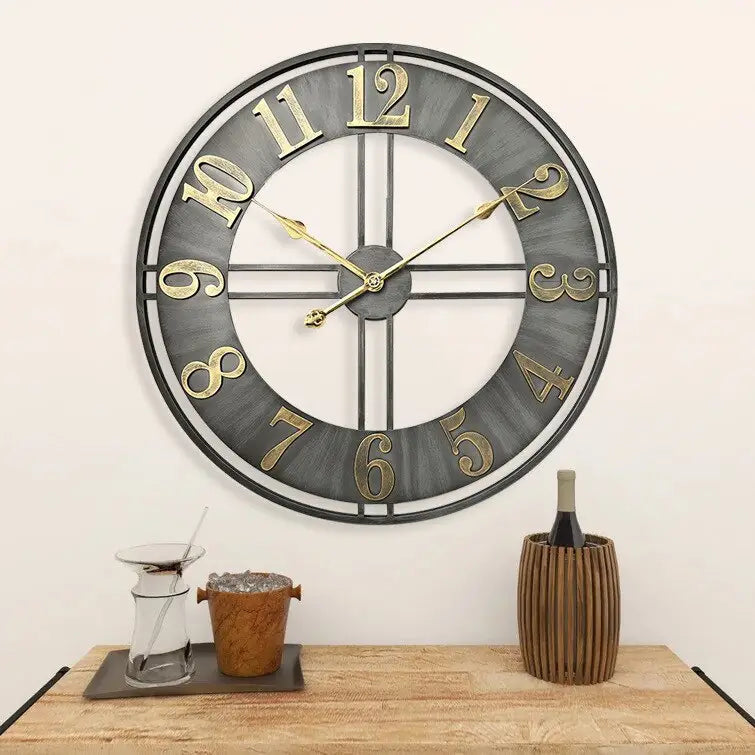 Industrial vintage wrought iron wall clock with Arabic numerals