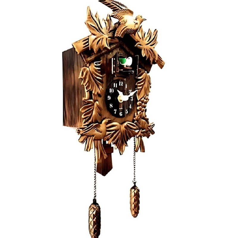 Side profile of Black Forest cuckoo wall clock showing 3.94-inch depth