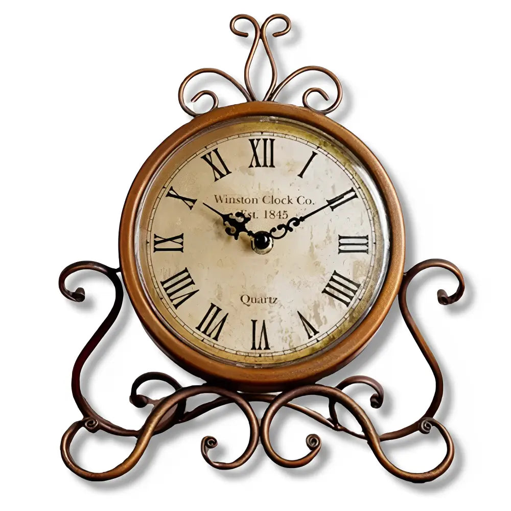 Antique-Style Iron Tabletop Clock - Vintage Bronze Desk Clock