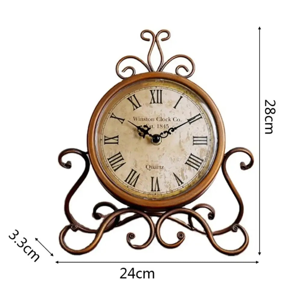Antique-Style Iron Tabletop Clock - Vintage Bronze Desk Clock