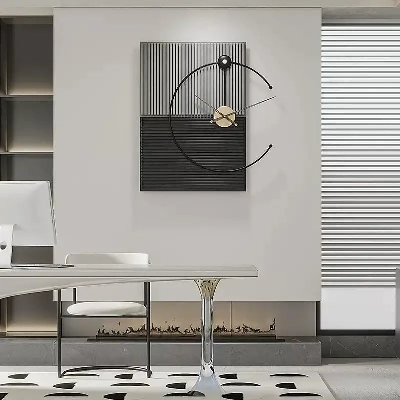 Close-up of silent quartz analog movement on metal wall clock