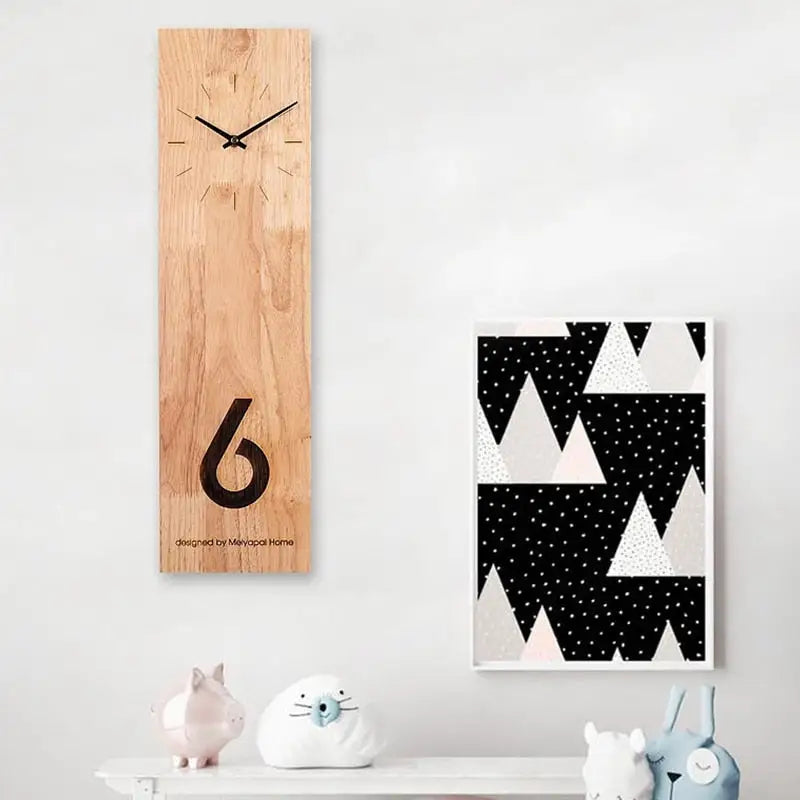 Close-up of bamboo and wood clock face with analog hands