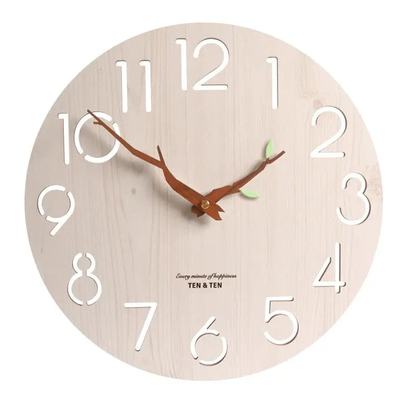 Bamboo Wall Clock - Silent Quartz with Leaf Design