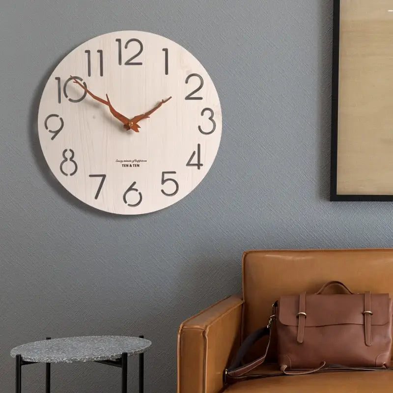 White bamboo wall clock no leaf minimalist kitchen decor