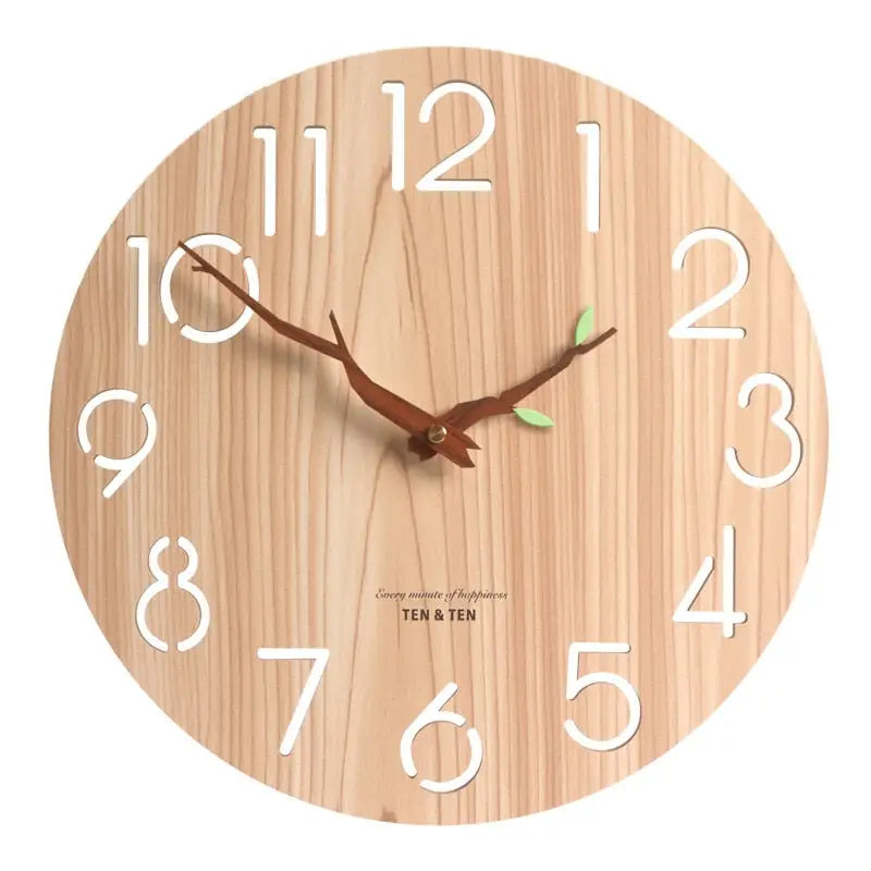 Bamboo Wall Clock - Silent Quartz with Leaf Design