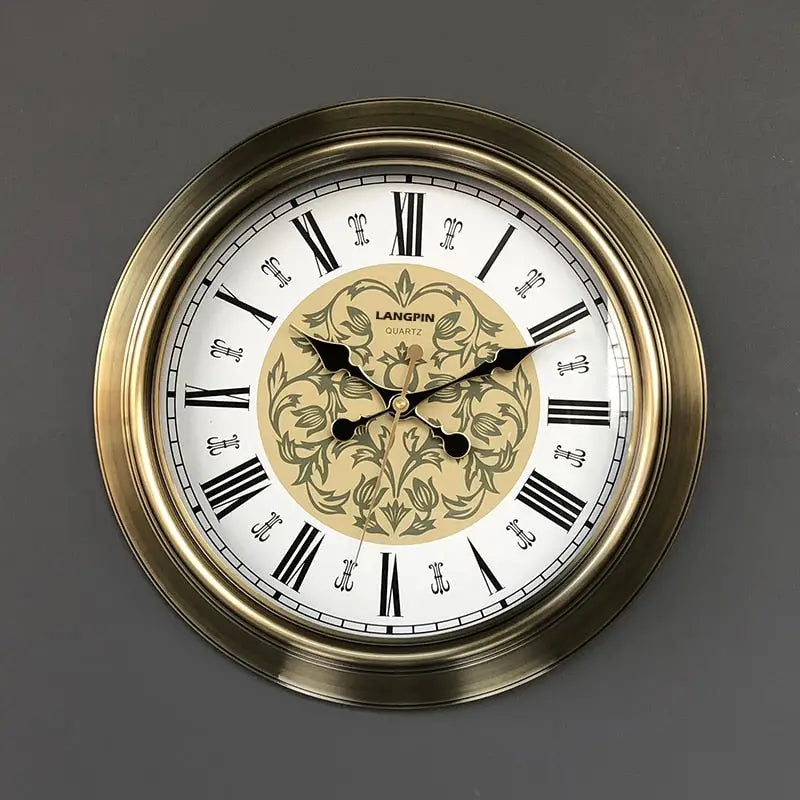 Baroque wall clock hanging in a living room with European-style decor