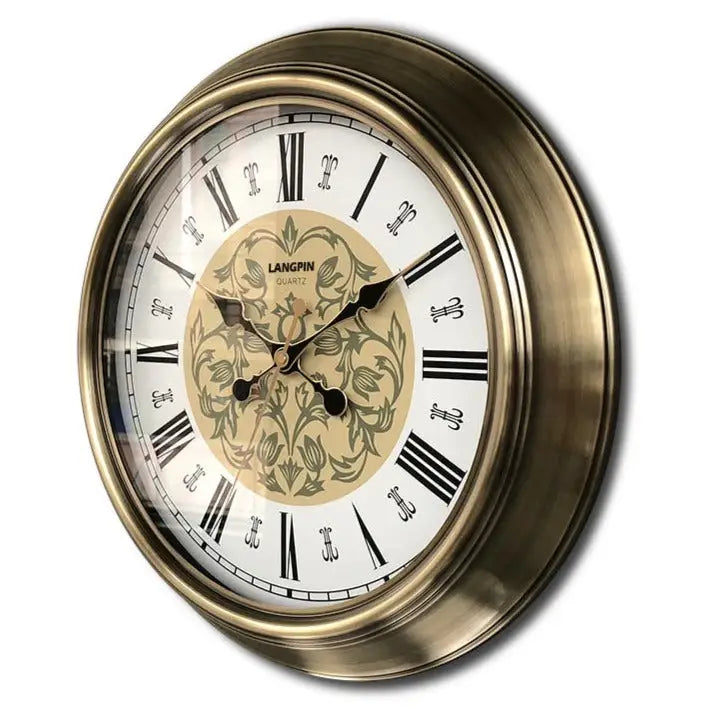 Side profile of baroque wall clock showing 9 mm slim metal body
