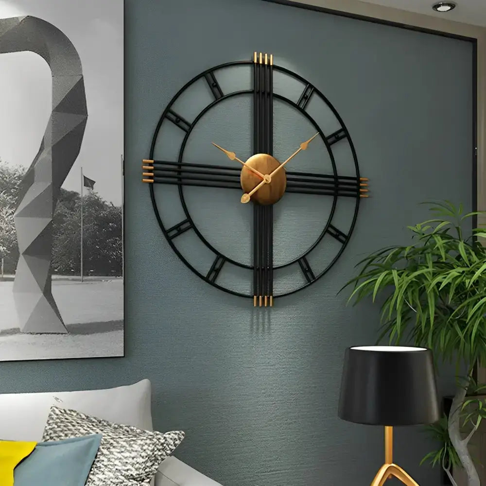 Black and Gold Industrial Wall Clock - wall clock