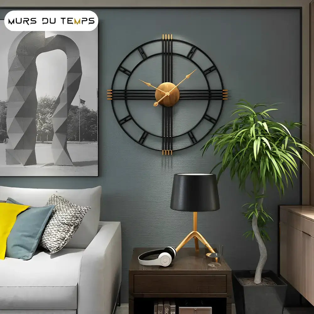 Black and Gold Industrial Wall Clock - wall clock