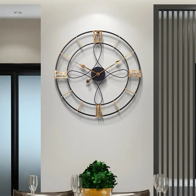 Side view showing 30 mm thick metal plate of the forged iron wall clock