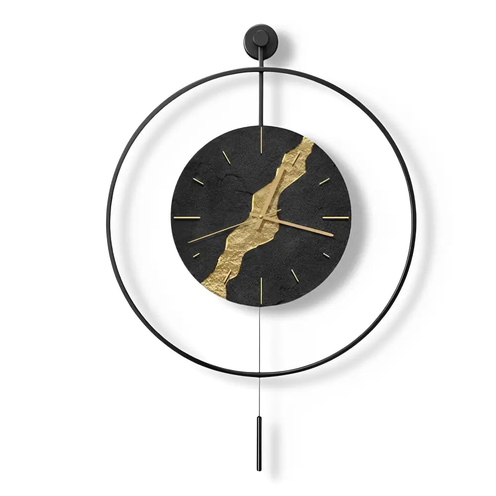 Silent quartz wall clock in black and gold Kintsugi design - 50 cm and 60 cm sizes