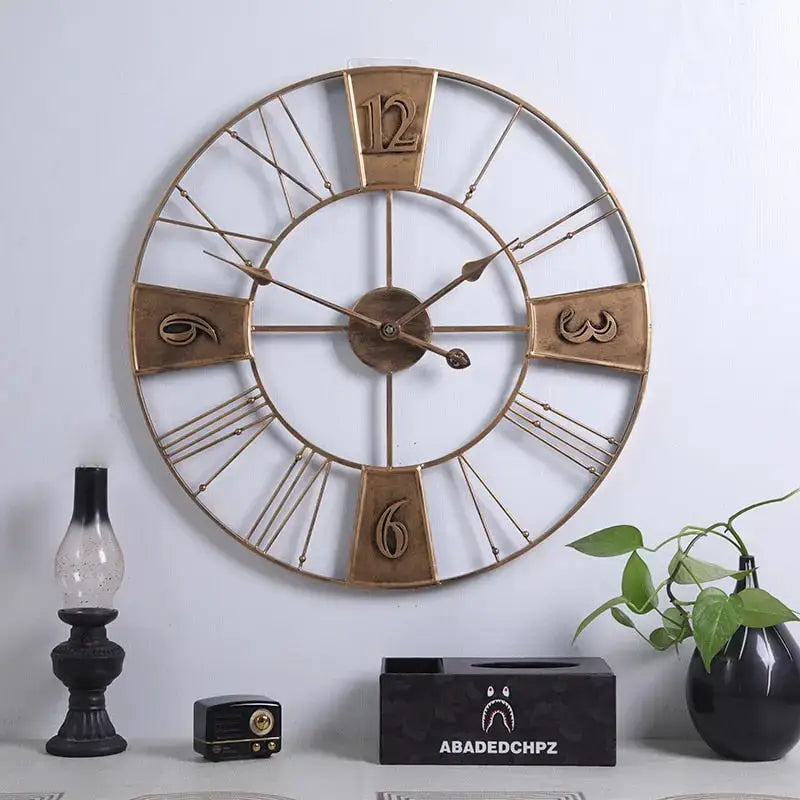 Black Gold Metal Wall Clock with Open Frame - wall clock