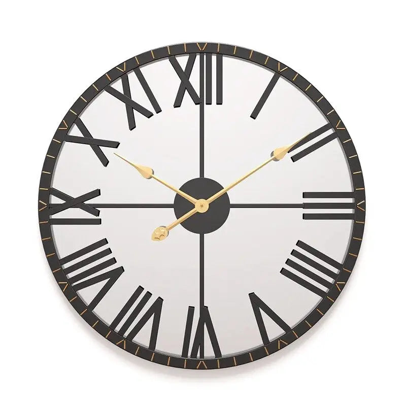 Black and Gold Mirror Wall Clock - 58 cm Circular Plexiglass