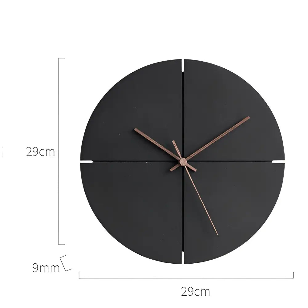 Lightweight silent black wood wall clock - side profile view