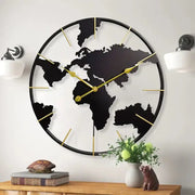 Black World Map Wall Clock - wall clock