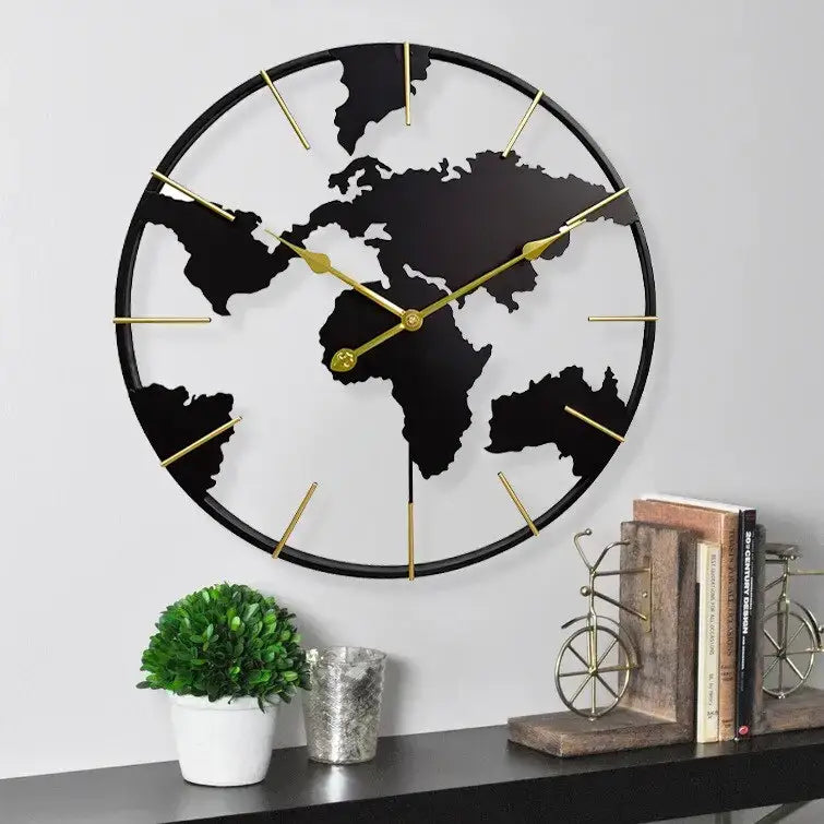 Black World Map Wall Clock - wall clock