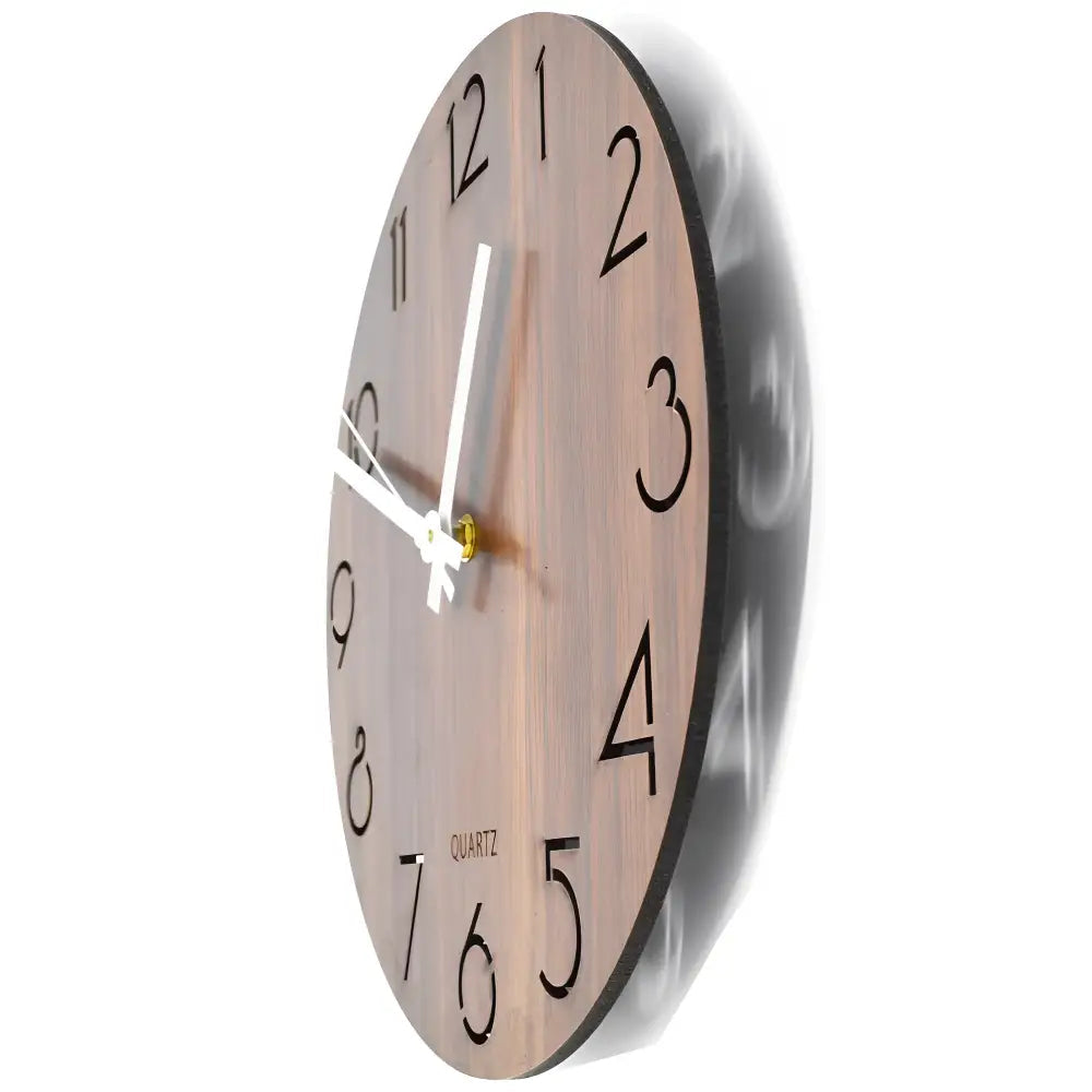 Silent analog wooden wall clock with clean dial and wood frame
