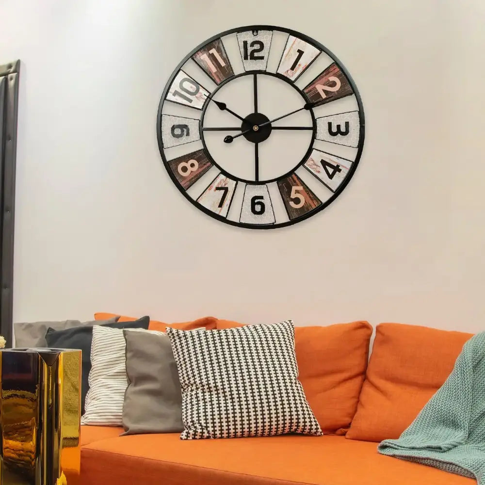 Premium metal wall clock with silent quartz movement - side angle view