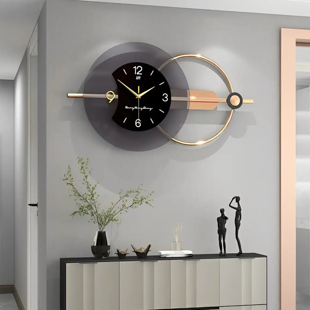 Large geometric wall clock in acrylic and metal casing - 100 x 48 cm size