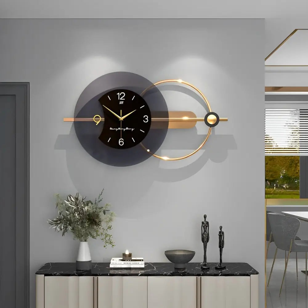 Contemporary wall clock mounted in a minimalist home office setting