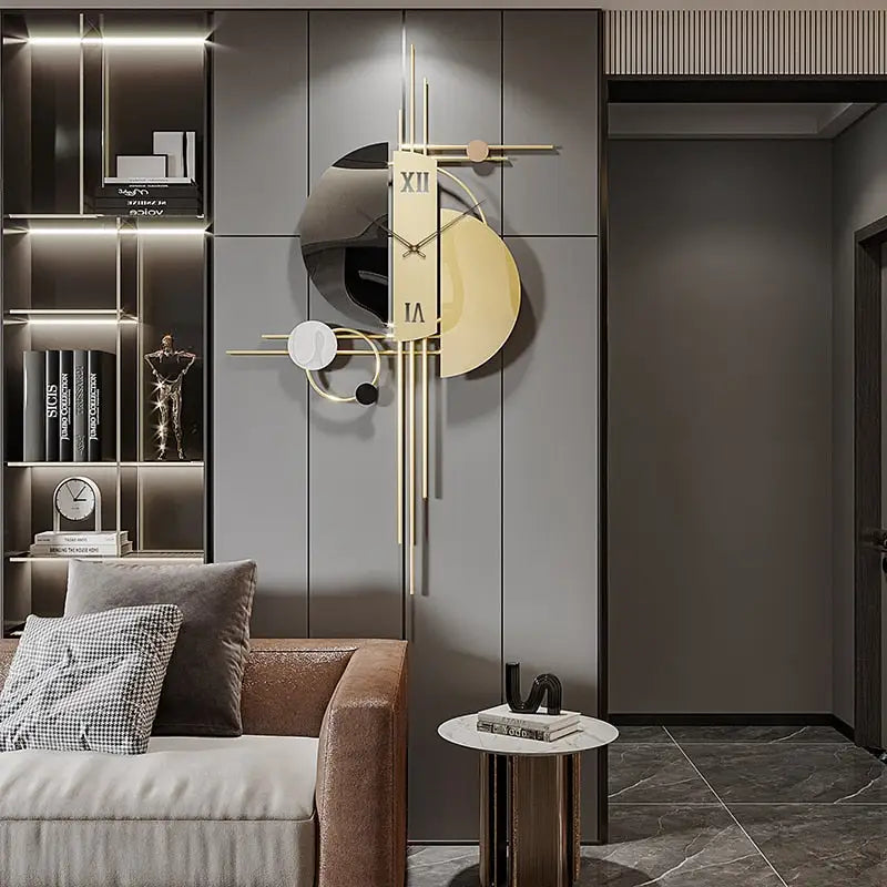 Close-up of silent quartz movement on large metal wall clock