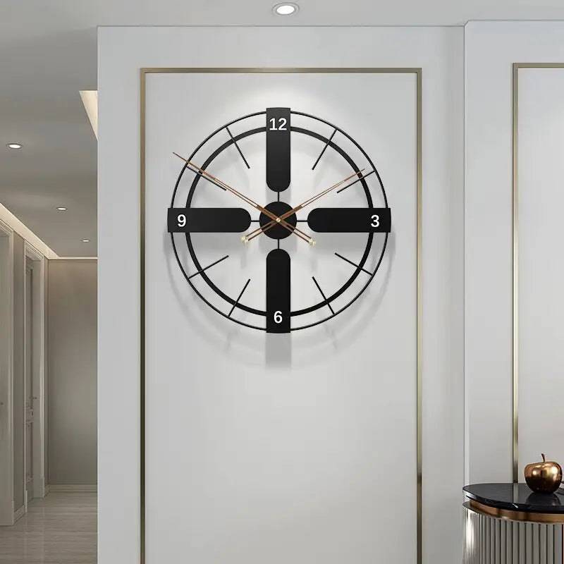Side profile of round metal wall clock showing 15 mm slim depth