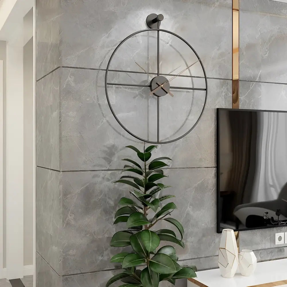 Large 20-inch metal wall clock in black Nordic style for living room
