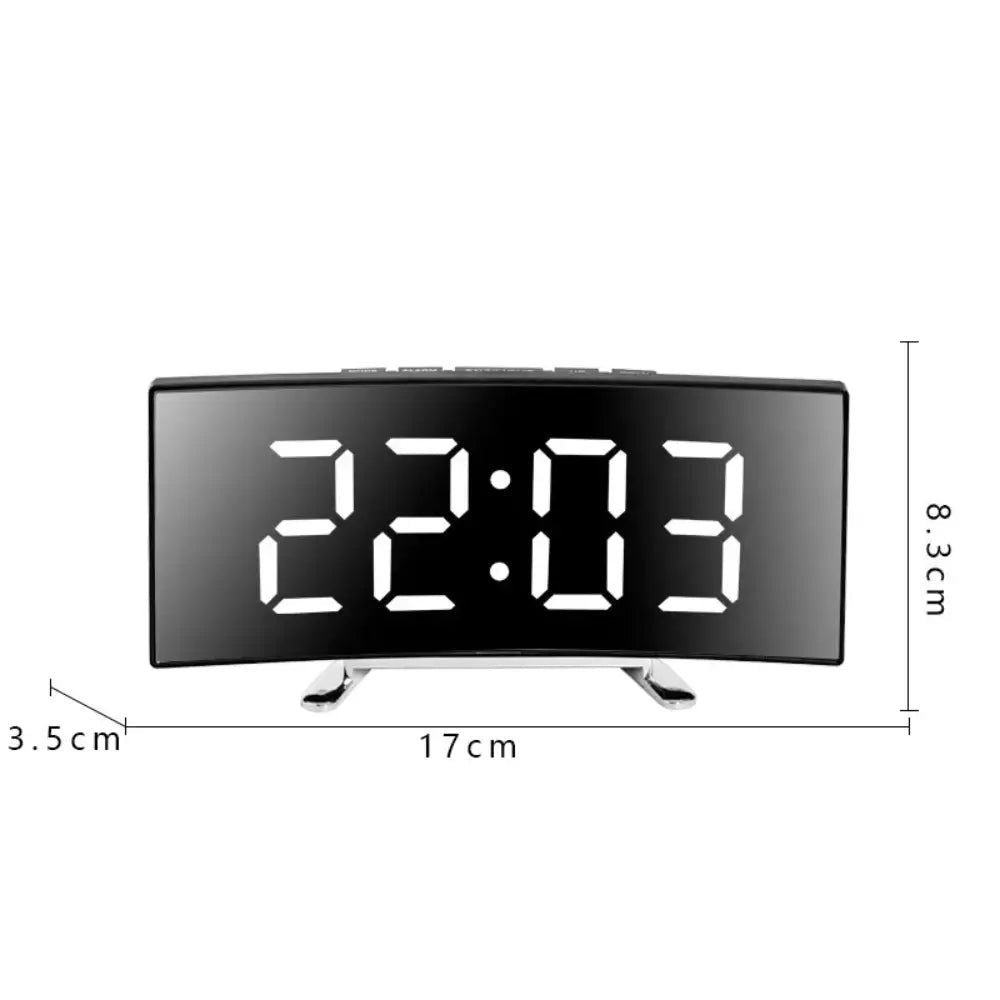 Curved LED Digital Alarm Clock with Mirror and Thermometer