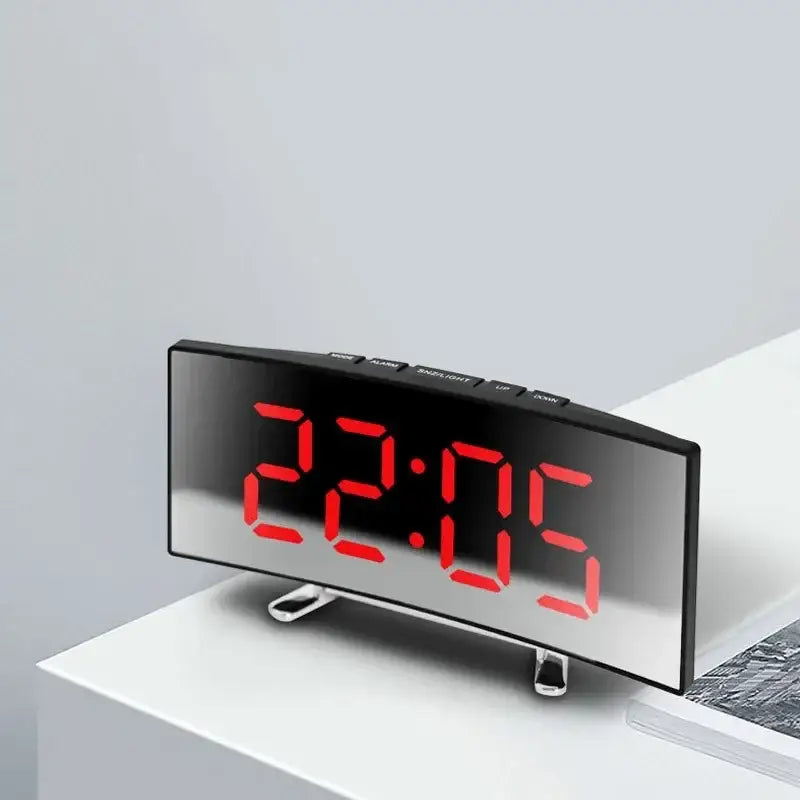 Side profile of slim 35mm curved LED alarm clock