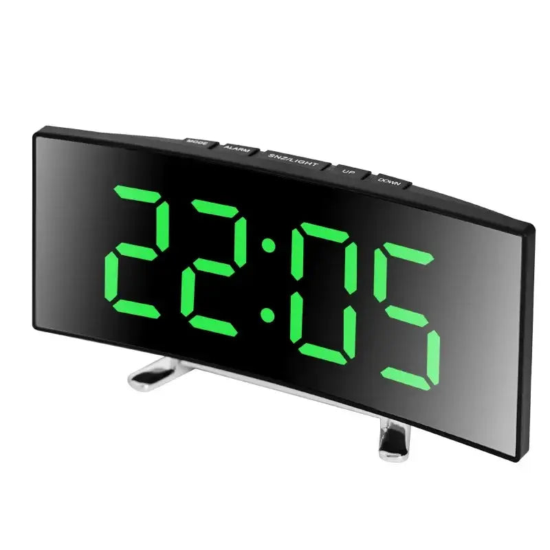 Curved LED Digital Alarm Clock with Mirror and Thermometer