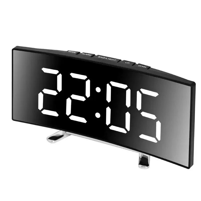 Curved LED Digital Alarm Clock with Mirror and Thermometer