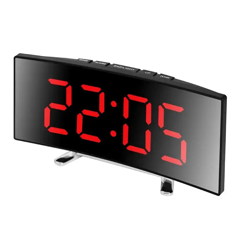 Curved LED Digital Alarm Clock with Mirror and Thermometer