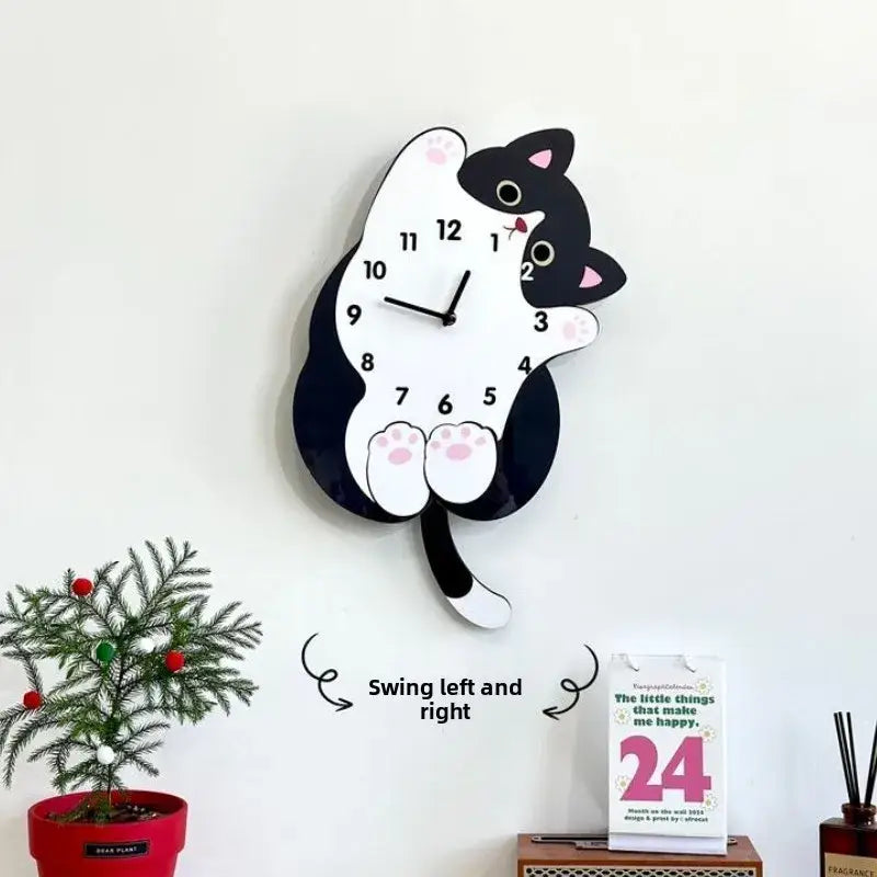 Cute Cat Swing Tail Wall Clock
