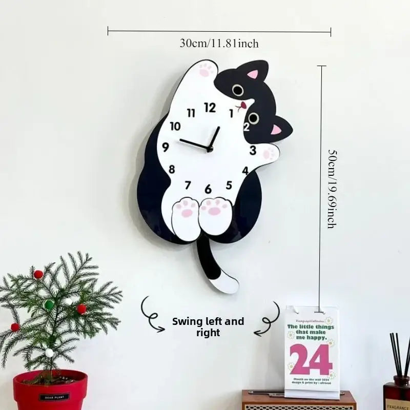 Cute Cat Swing Tail Wall Clock - Swing