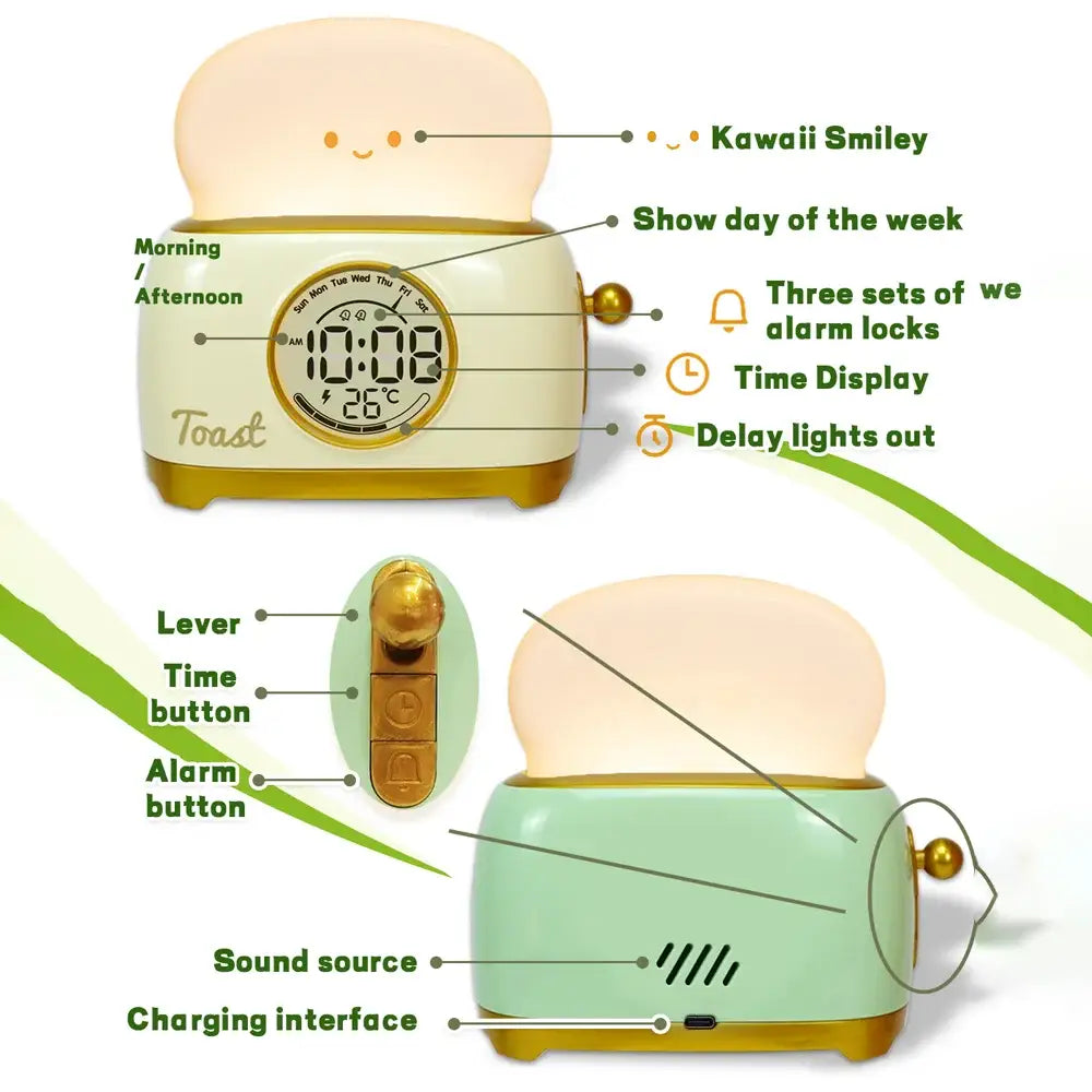Cute Toast Alarm Clock - wall clock