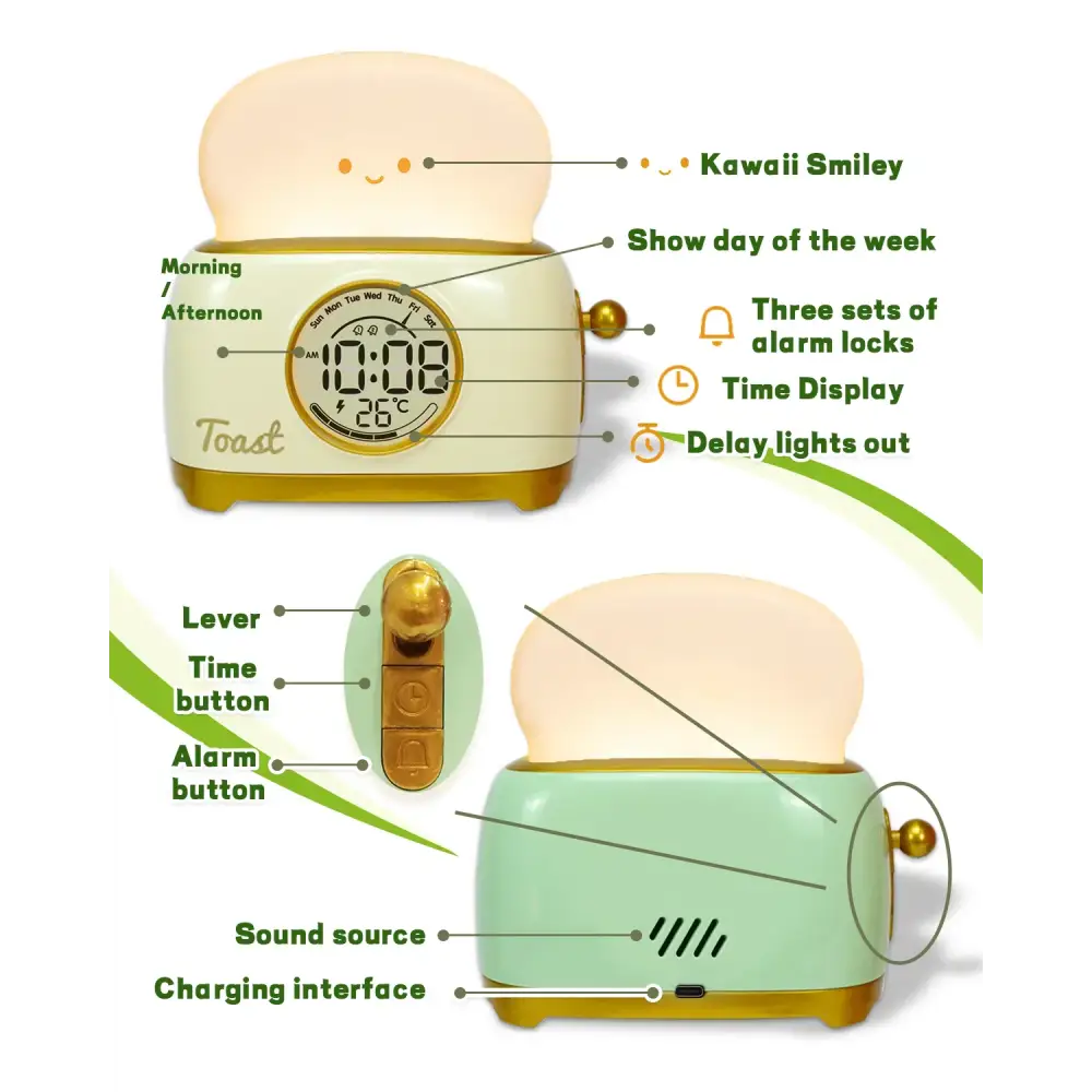 Cute Toast Alarm Clock - wall clock