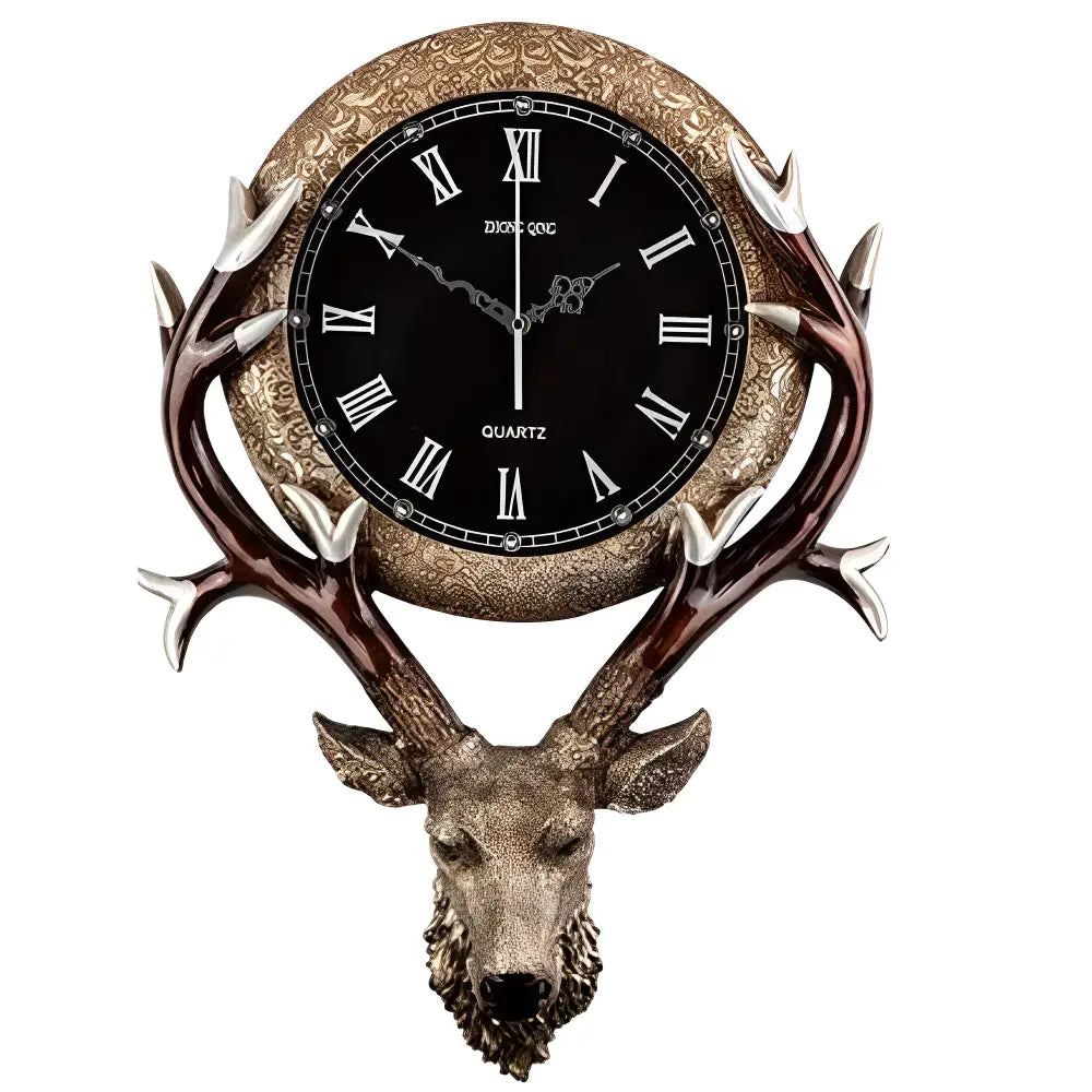 Deer Head Wall Clock - Resin Sculpture with Glass Mirror Accents