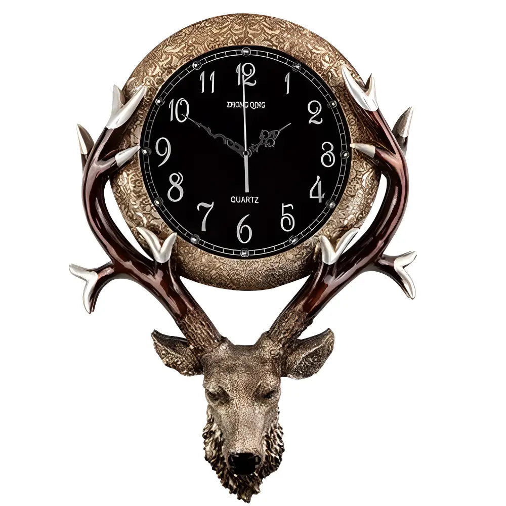 Deer Head Wall Clock - Resin Sculpture with Glass Mirror Accents
