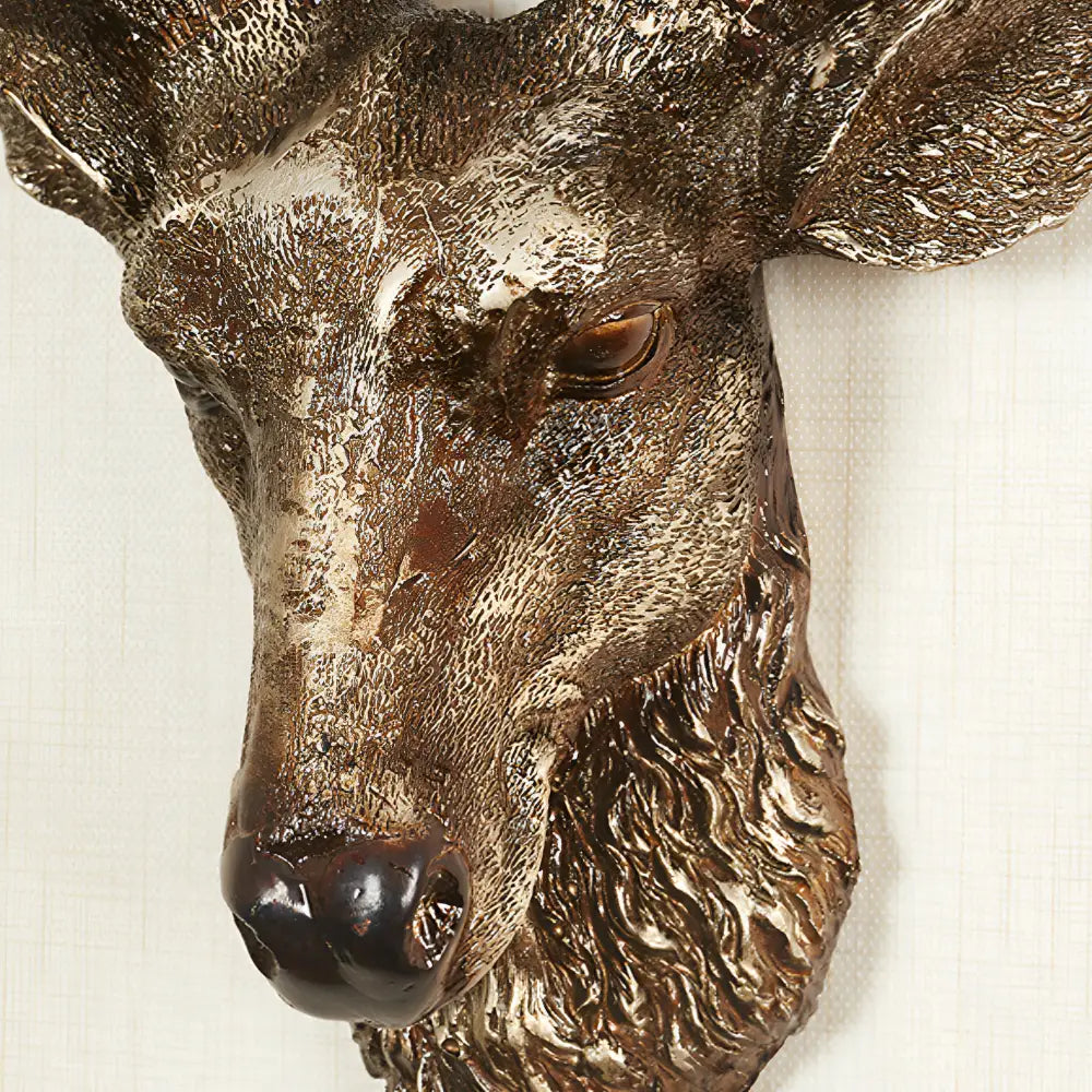 Deer head wall clock silver variant showing hand display and mirror glass inlay