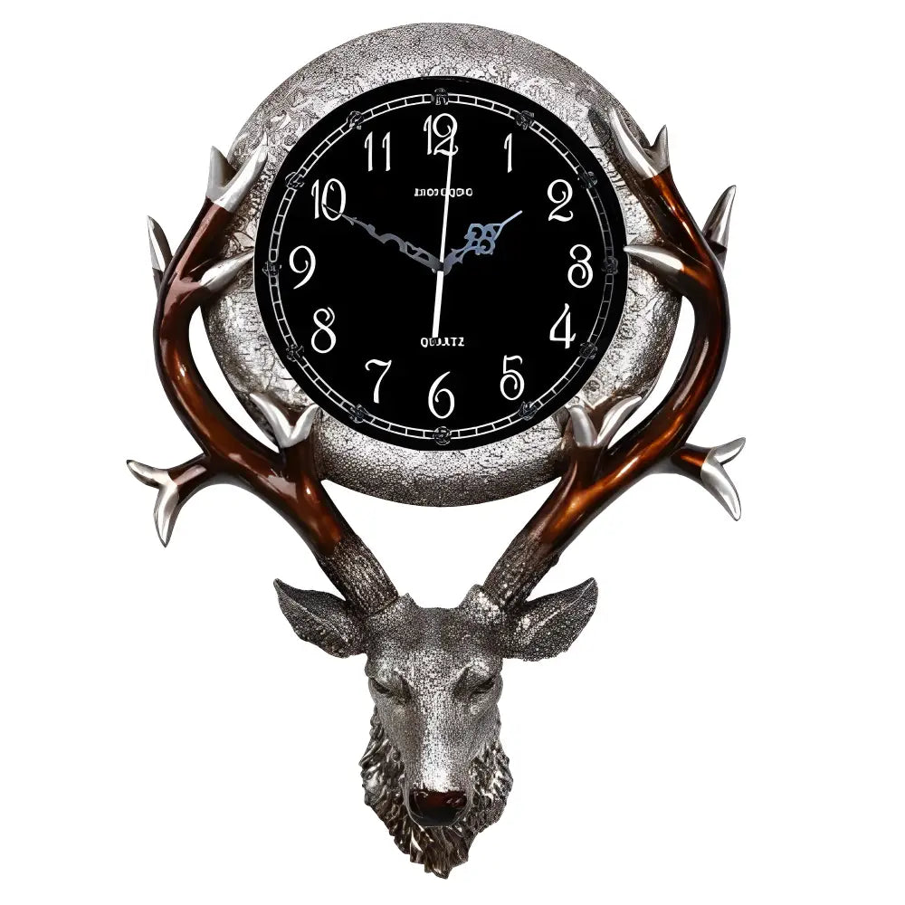 Deer Head Wall Clock - Resin Sculpture with Glass Mirror Accents