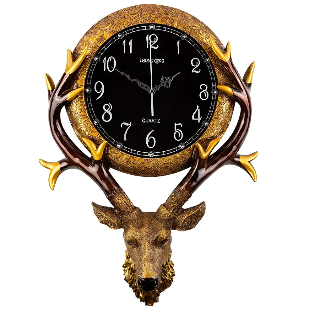 Deer Head Wall Clock - Resin Sculpture with Glass Mirror Accents
