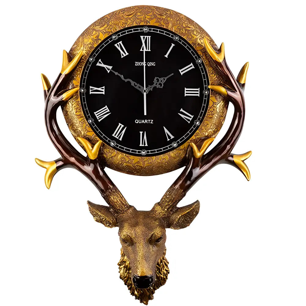 Deer Head Wall Clock - Resin Sculpture with Glass Mirror Accents