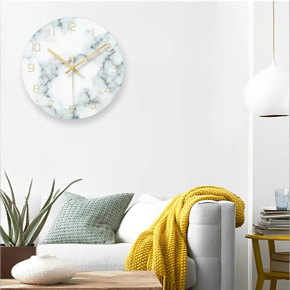 12-inch circular glass wall clock in blue with Roman numerals