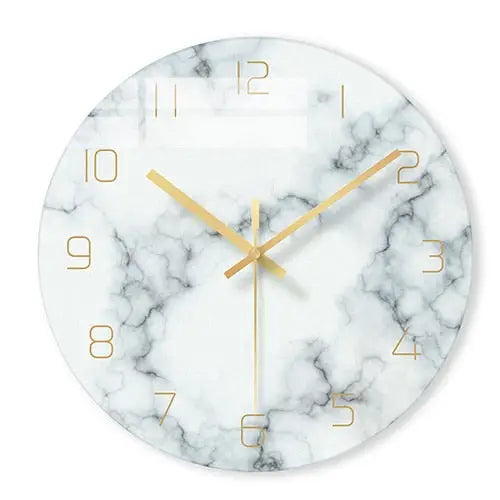 Modern silent quartz glass wall clock in white finish