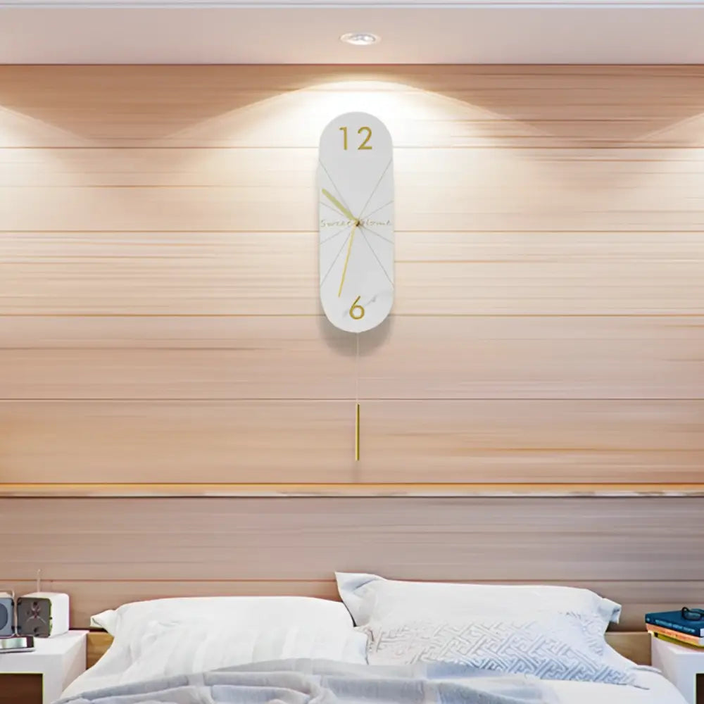 Long pendulum wall clock black silent quartz movement detail