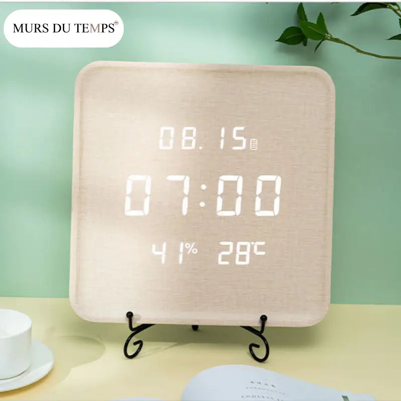 Digital Wood Wall Clock with LED Display - Round or Square