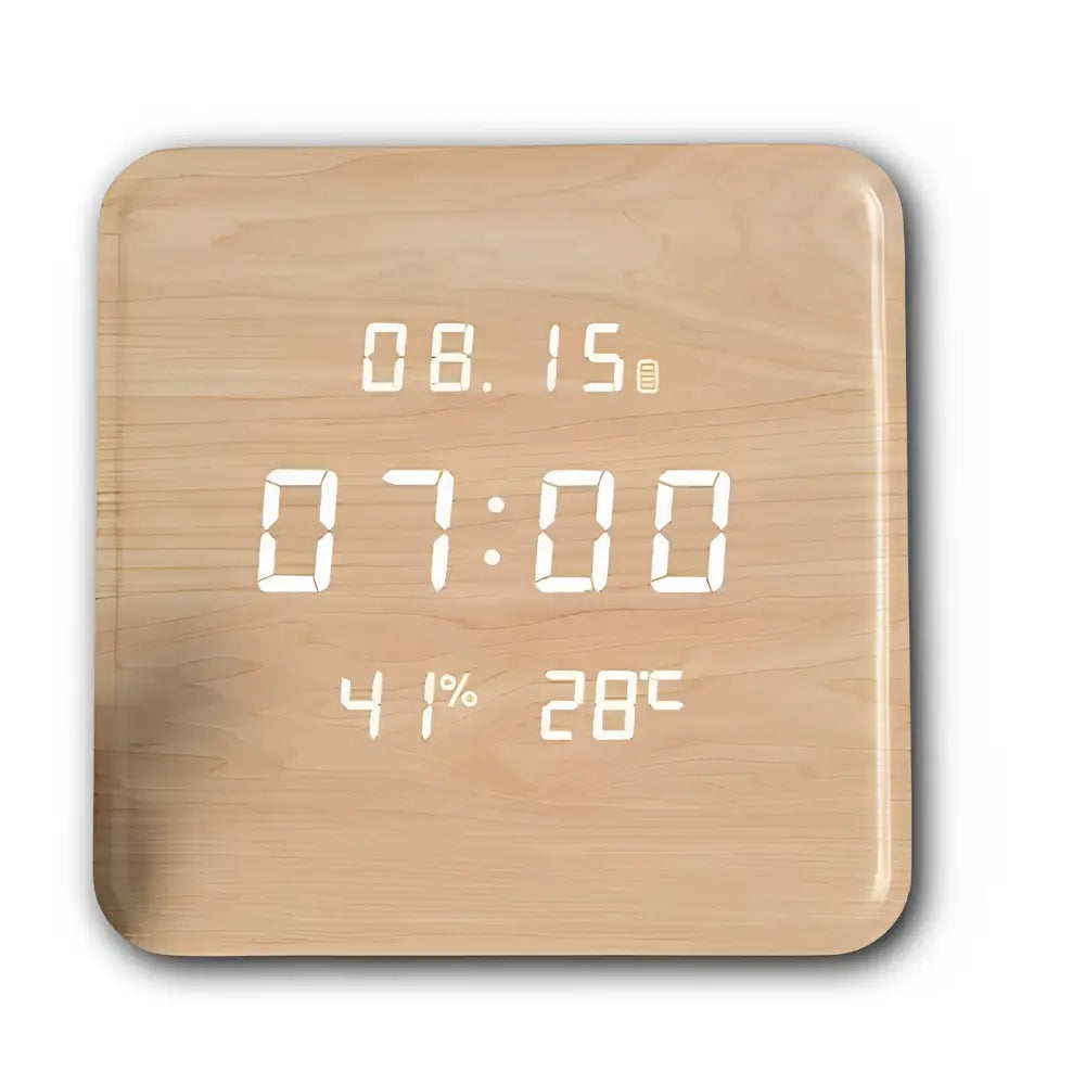 Digital Wood Wall Clock with LED Display - Round or Square